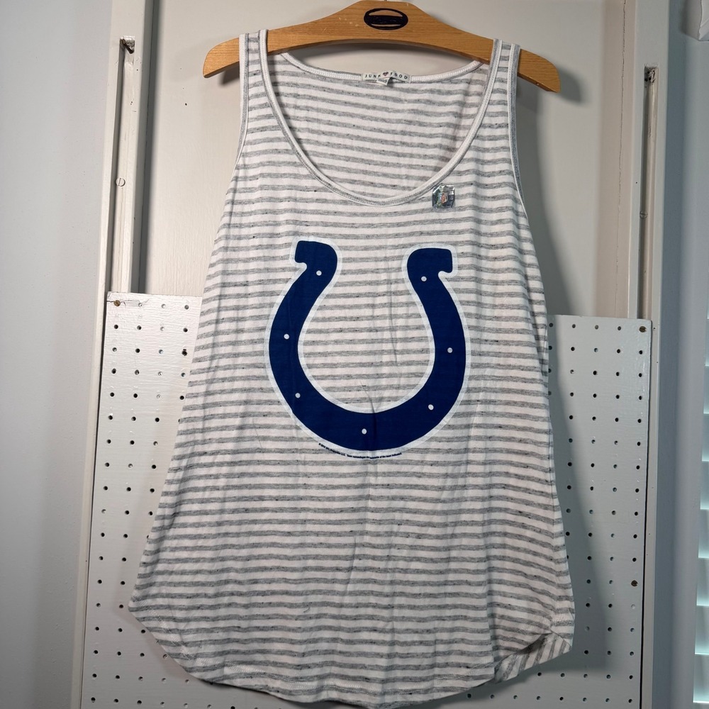 Indianapolis Colts Junk Food Tank Top Womens Gray White Striped Graphic Logo - M